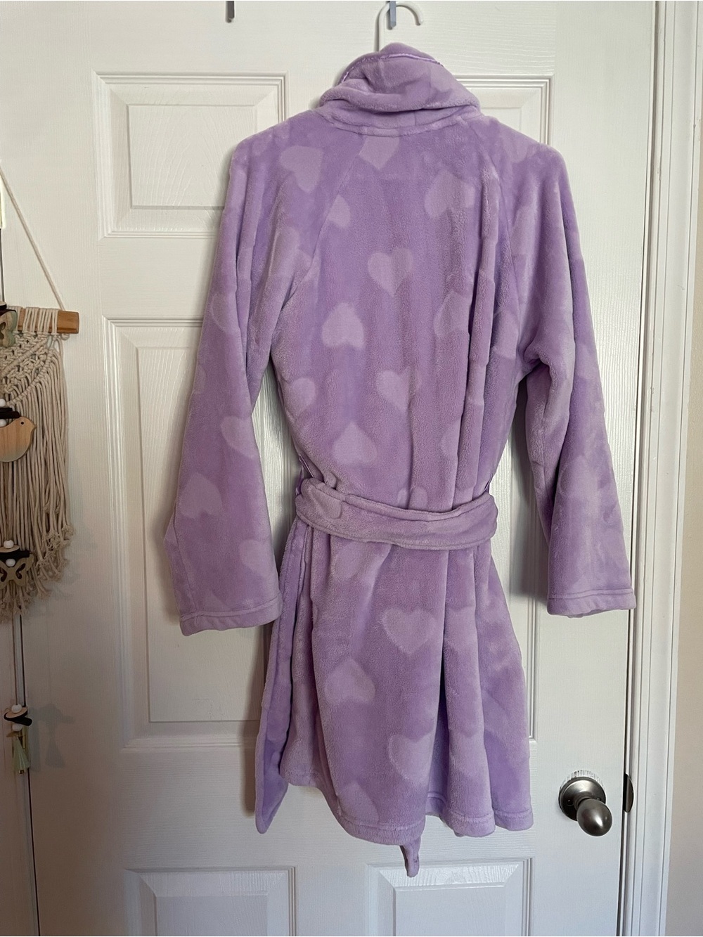Victoria's Secret XS Lavender Purple Plush Heart Embossed Short Plush Robe - Picture 9 of 9